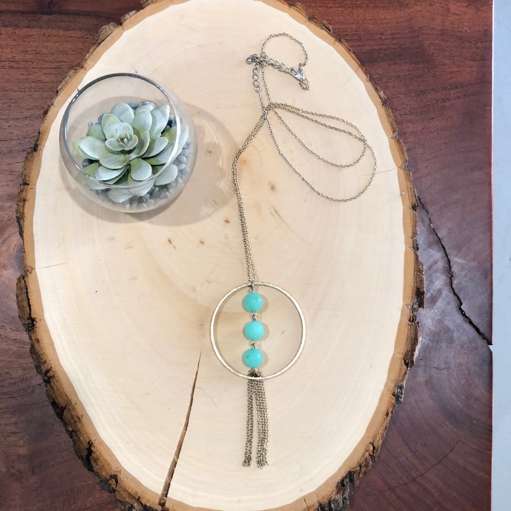 Long Mint and Gold Hoop Necklace